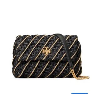 Tory Burch Black and Gold Woven crochet Shoulder Bag brand new